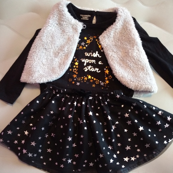 GIRLS - 3pc set 24m NWT TOUGHSKINS top, tulle tutu, plush vest, stars, Halloween - Picture 2 of 7